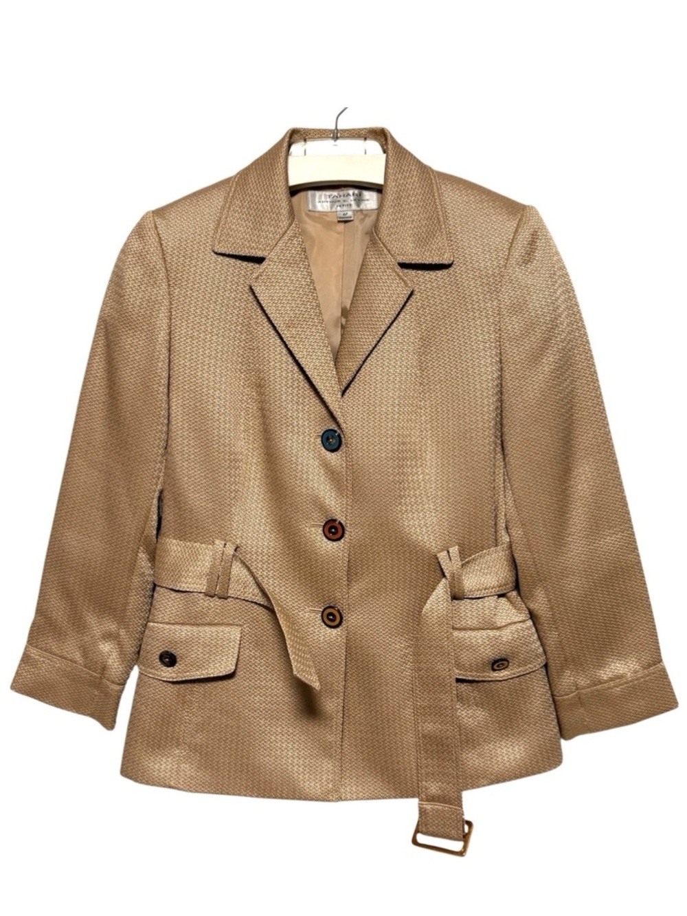 Tahari Arthur S. Levine Belted Blazer Tortoise Buttons Sz 4P